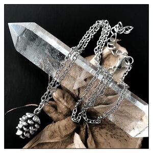 NEW Dainty Minimalist Silver Pine Cone Necklace